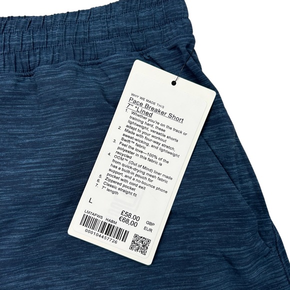Lululemon Pace Breaker Shorts Size L Blue 7" Inseam Lined - Picture 6 of 7